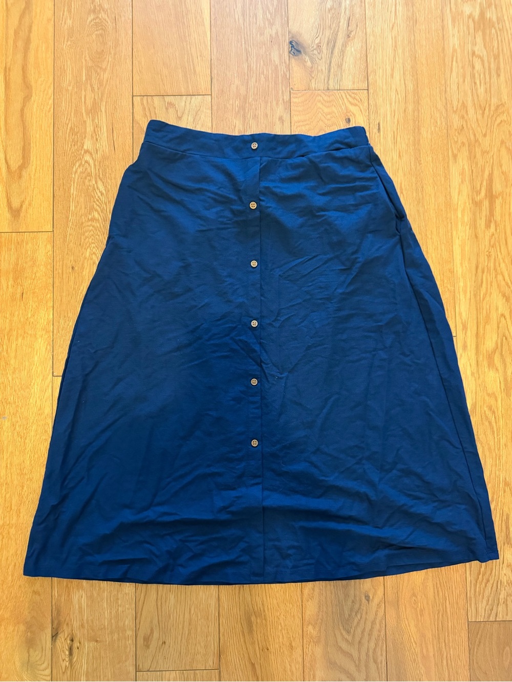 bobeau Navy Button-Front Midi A-Line Skirt